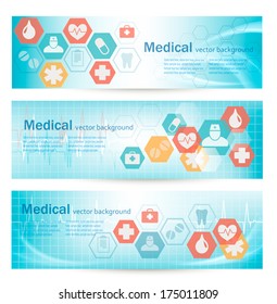 Three medical banners with icons. Vector.