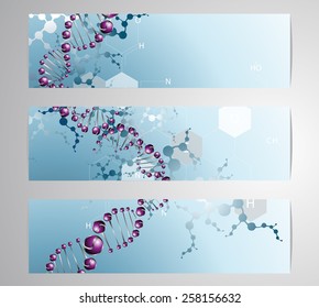 Three Medical Banners molecule dna vector illustration