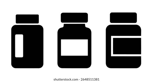 Three medicine bottles with blank labels isolated on white background