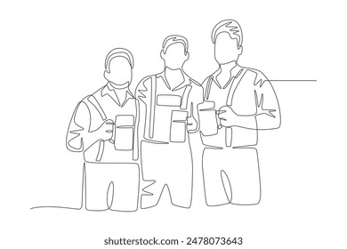 Three men with beer. Oktoberfest concept one-line drawing