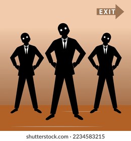  Three Men With Black Color Outfits, Full Black Color Suit Men Vector