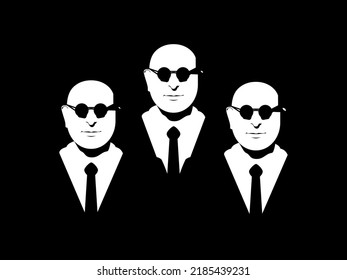 Tres hombres con trajes negros y gafas de sol