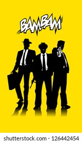 Three men in black suits with a weapon (vector);