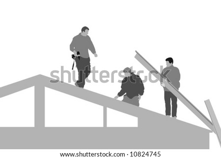 three men building house