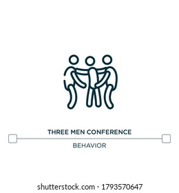 three men conference vector line icon. Simple element illustration. three men conference outline icon from behavior concept. Can be used for web and mobile
