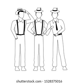 three men with cuban style over white background, vector illustration