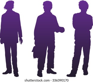 Three men on a white background .