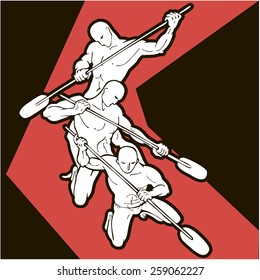 Three men with paddles. Vector 1. Illustration.