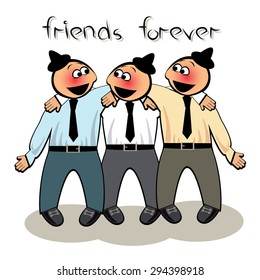 Three men stand together. Friendship day vector illustration.