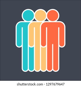 Three men stands with his hands down created in flat style. The design graphic element is saved as a vector illustration in the EPS file format.