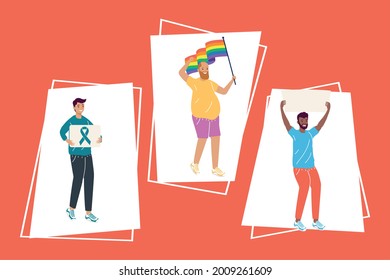 three men supporting a cause characters