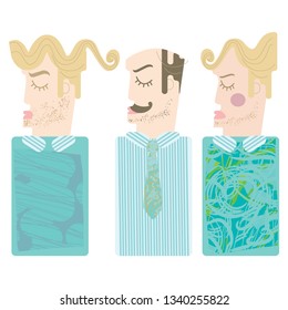 Three men - vector illustration in cartoon style
