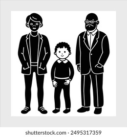 Three men vector illustration icons.