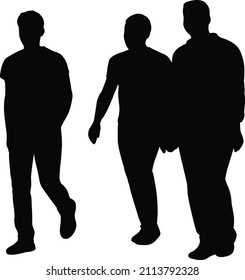 Three Men Walking Body, Silhouette Vector