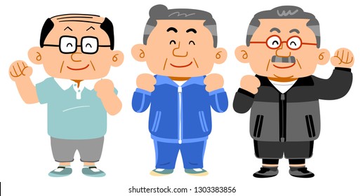 Three men wearing sportswear, Middle-aged whole body