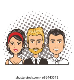 three men and woman portrait pop art comic style