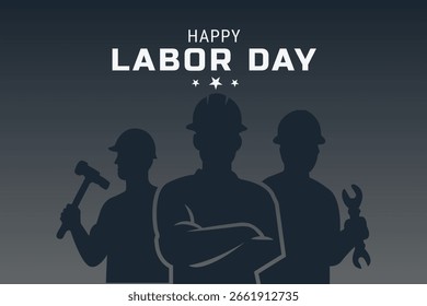 Tres hombres trabajadores silueta día del trabajo