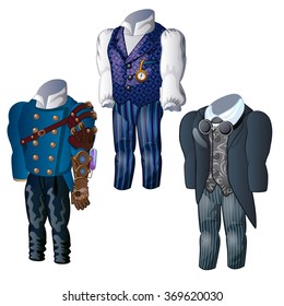 Three of the men's suit in retro style. Vector.