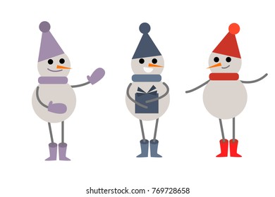
three merry snowmen in caps