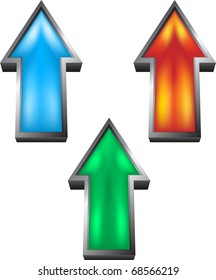 Three mesh arrows different colors