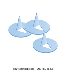 Tres chispas metálicas en la ilustración isométrica vectorial de fondo blanco