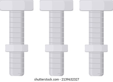 Three metal screws, illustration, vector on a white background.
