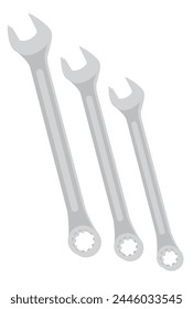 three metal wrenches vector illustration