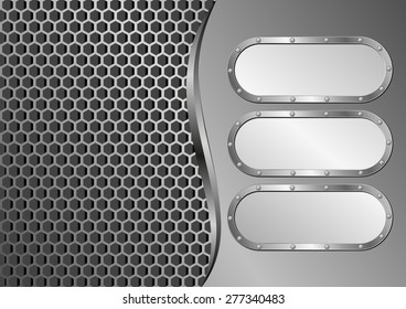 three metallic banners and grille texture