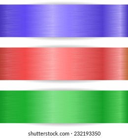 three metallic banners on white background