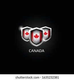 three metallic shield with canada flags.canada protected shields.