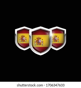 three metallic shield with spain flags.spain protected shields.