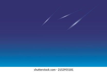 Three meteorites fly in the night sky. Bright meteors glow in the atmosphere. Beautiful shooting stars.