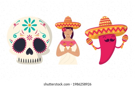 three mexican celebration set icons