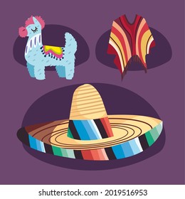 three mexican independence day set icons