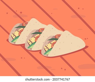three mexican tacos in table