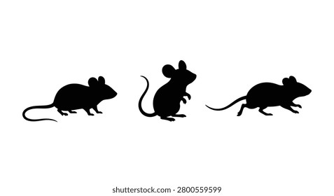 Three mice in a row black silhouette against a white background silhouette mouse rodent muridae mammal vermin pest