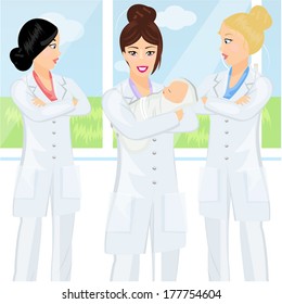 Three midwives and baby/ Midwives