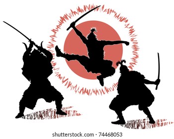 Three militant samurai attacked against each other