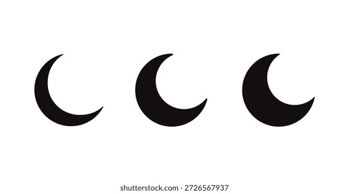 Three Minimalist Black Crescent Moon Icons