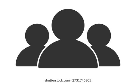 Três figuras minimalistas representando um grupo diverso de pessoas em um estilo simples e moderno.