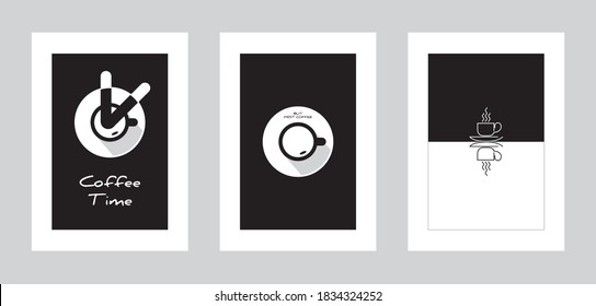 Three minimalist posters coffee time , wall decor, flat design,poster design-vector