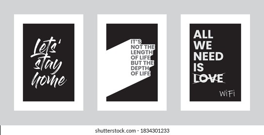 Tipografía de tres afiches minimalistas, decoración de pared, diseño plano, vector de diseño de afiches