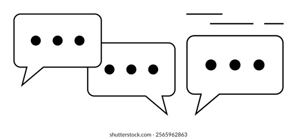 Three minimalist speech bubbles with ellipses two on the left lower side and one on the upper right. Ideal for communication themes, social media, online chats, messaging apps, and simplistic design