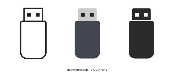 Tres diseños minimalistas de unidades flash USB que muestran diferentes colores y estilos.