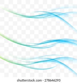 Three Minimalistic Divider Wave Swoosh Set Soft Smooth Line Border Swoosh From Green To Blue. Vector Illustration