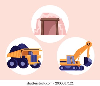 three mining industry set icons