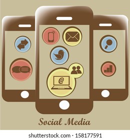 three mobile phones with a lot icons within them