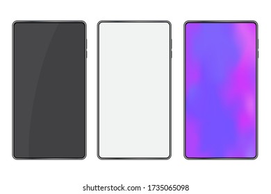 Three mobile phones mocap style. Vector image of a smartphone. Blank screen cellphone. Stock Photo.