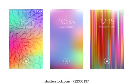 Three mobile wallpapers. Abstract blurry background. Mobile interface. Vector illustration.