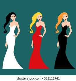Three models. Mannequin cartoon vector illustration